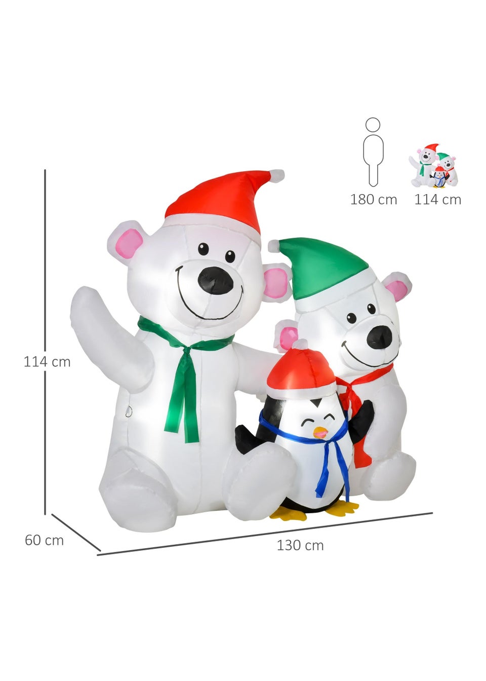 HOMCOM 4ft Christmas Inflatable Decoration with Two Bears and Penguin
