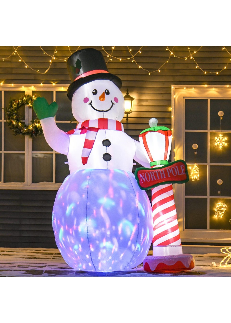 HOMCOM 8ft Tall Christmas Inflatable Snowman with Street Lamp