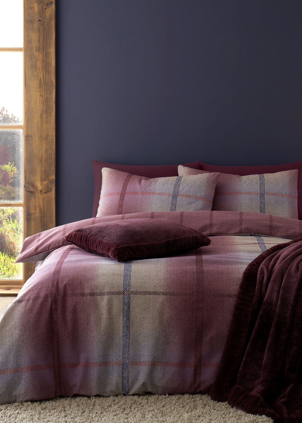 Catherine Lansfield Brushed Cotton Melrose Tweed Check Reversible Duvet Cover Set