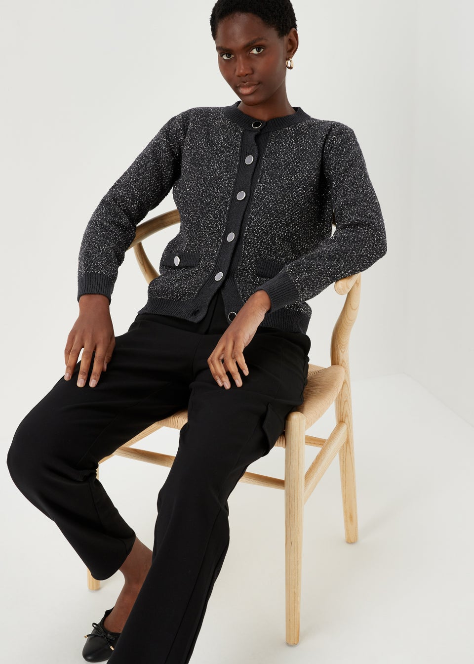 Et Vous Black Glitter Button Cardigan Matalan