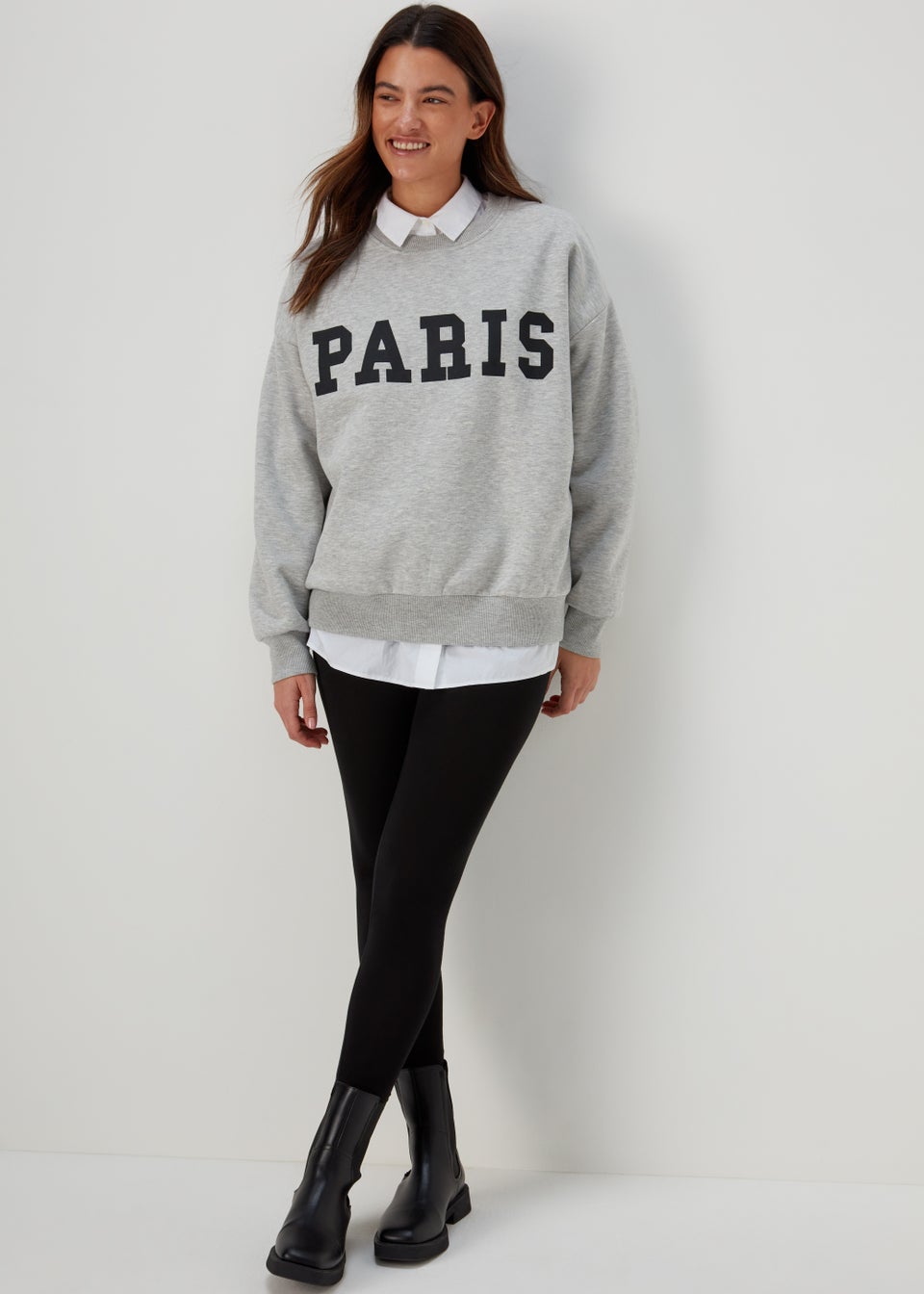 Grey Marl Paris Print Co Ord Sweatshirt