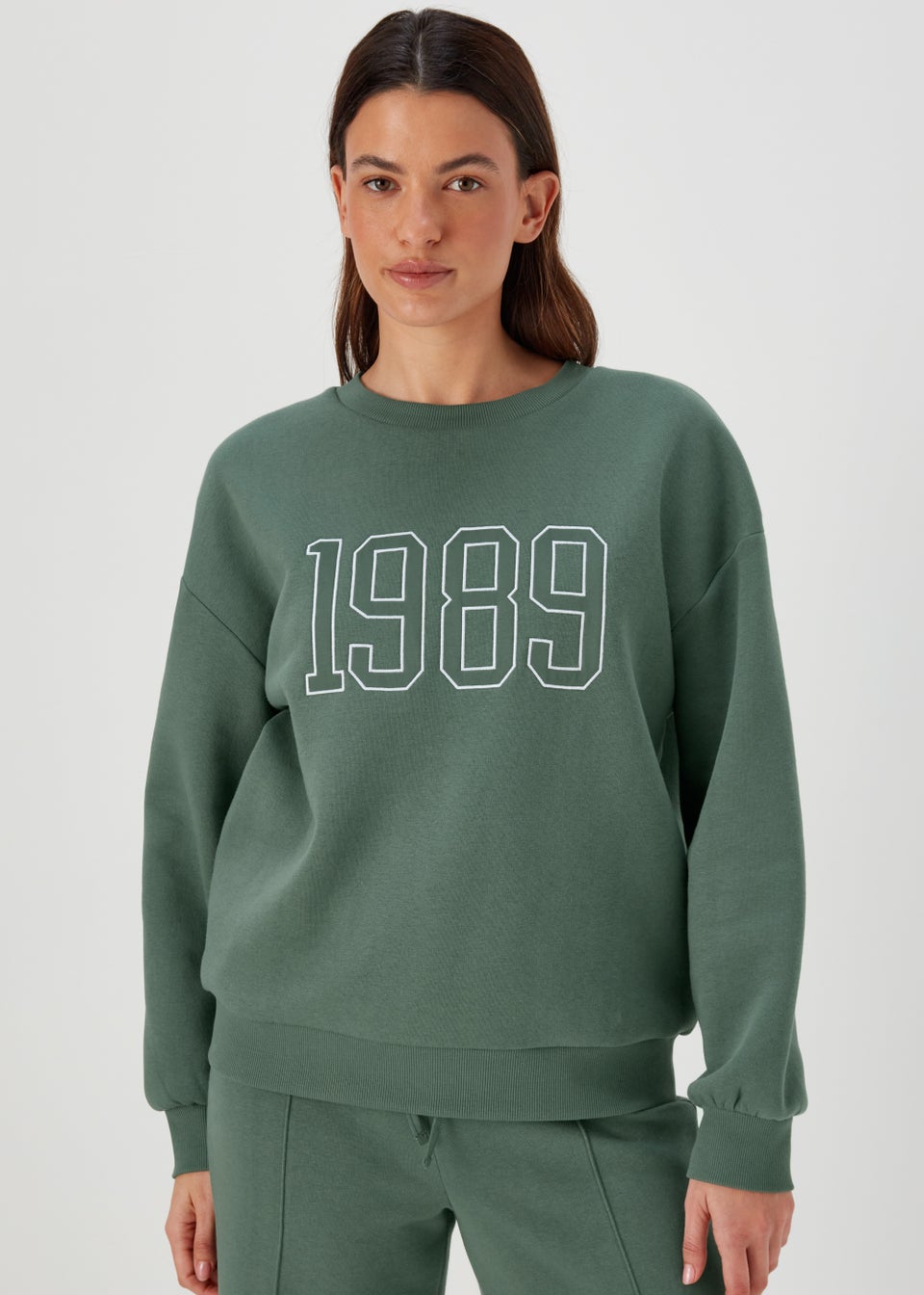 Khaki Number Embroidered Co Ord Sweatshirt