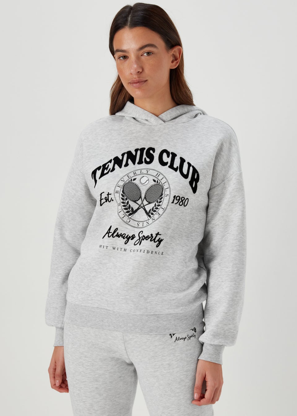 Grey Tennis Club Print Hoodie