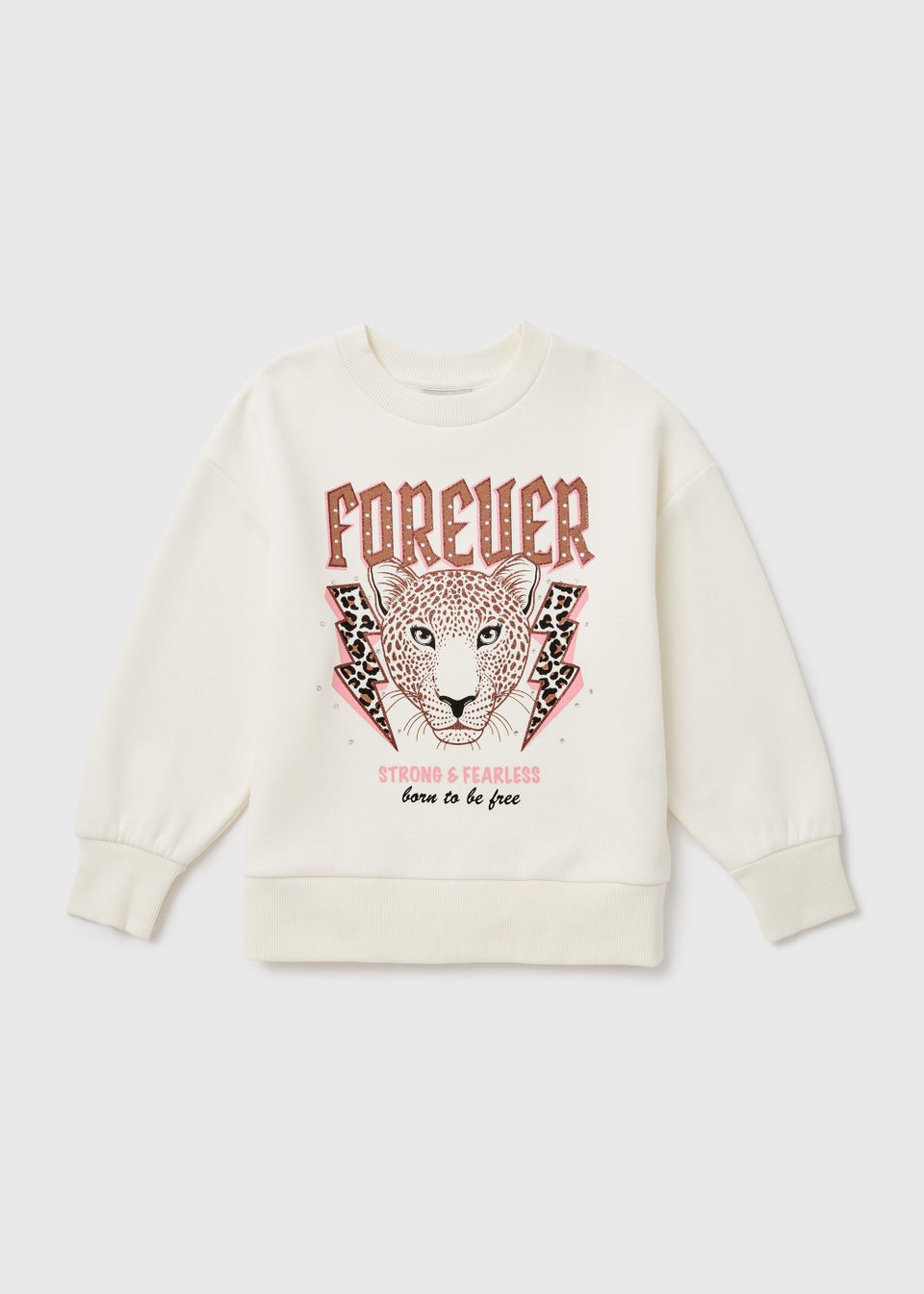 Girls Cream Forever Leopard Sweatshirt (4-13yrs)