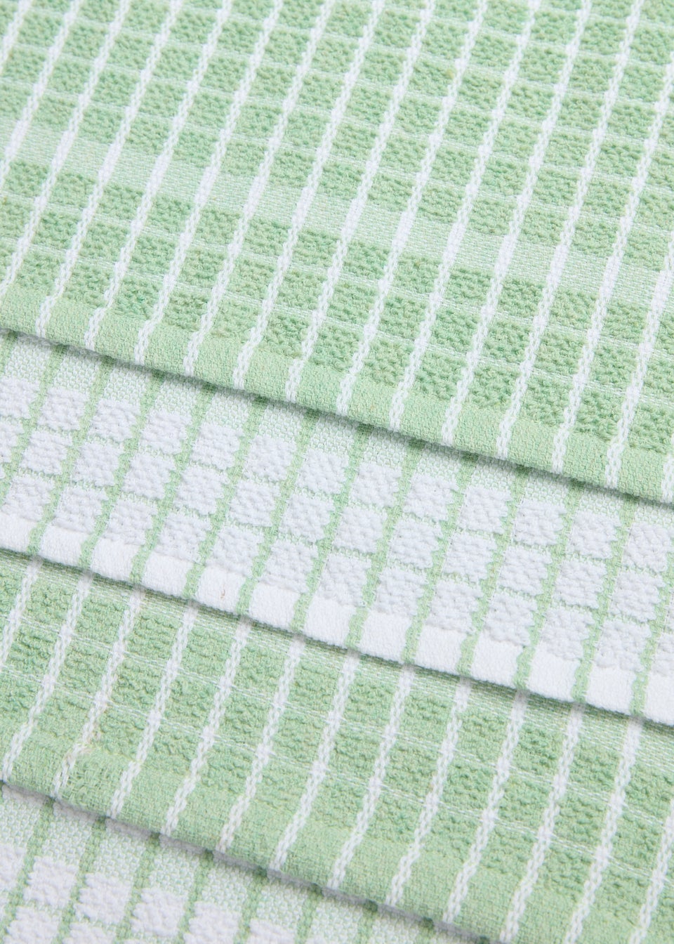4 Pack Light Green Check Terry Tea Towels (60cm x 45cm)