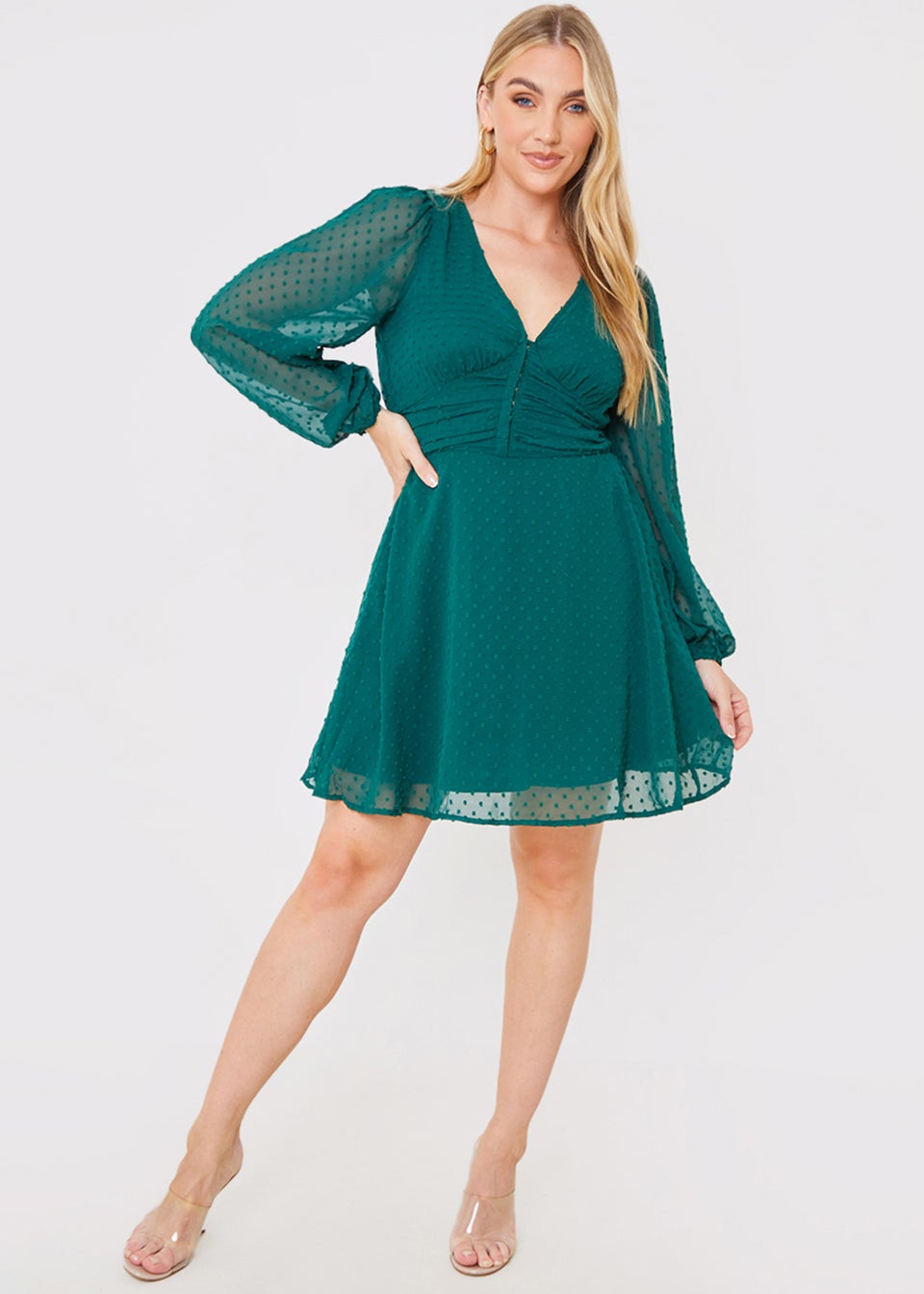 In The Style Jac Jossa Green Dobby Mesh Mini Dress