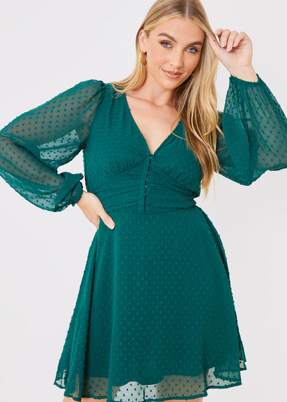 In The Style Jac Jossa Green Dobby Mesh Mini Dress
