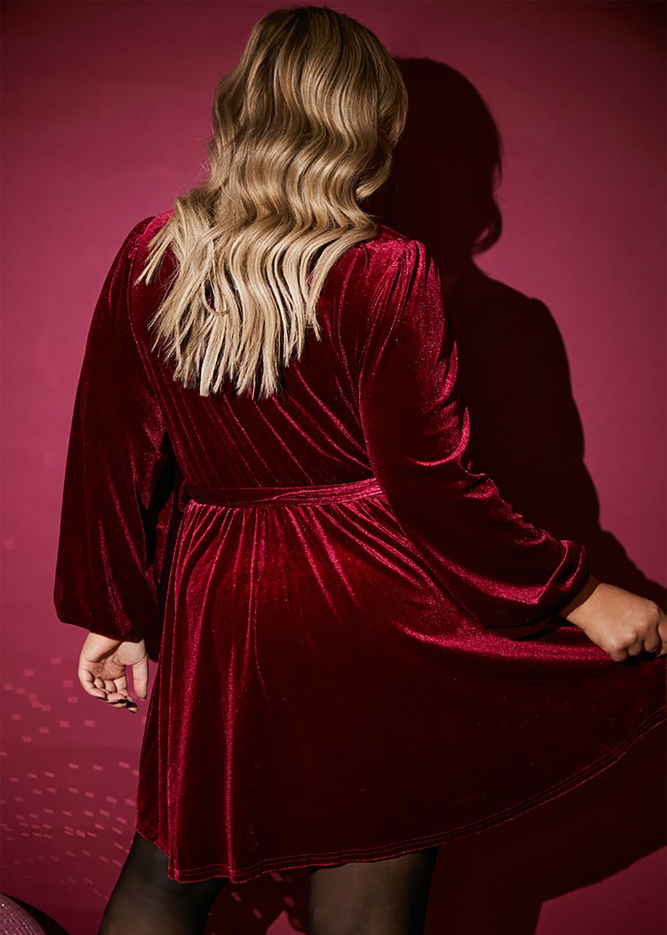 In The Style Jess Millichamp Burgundy Velvet Wrap Mini Dress