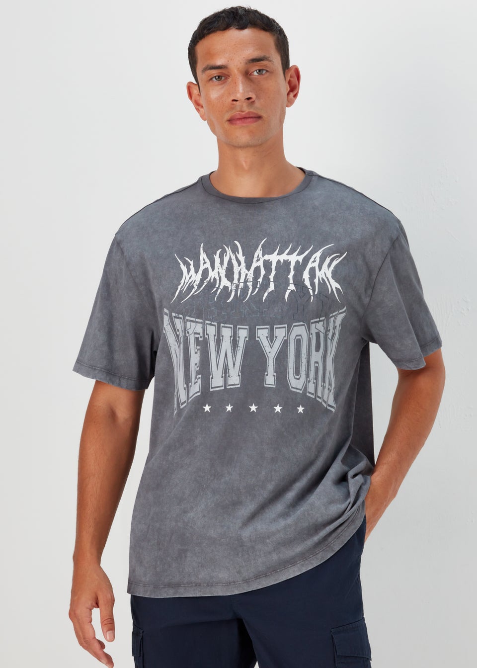 US Athletic Grey New York Print Oversized T-Shirt