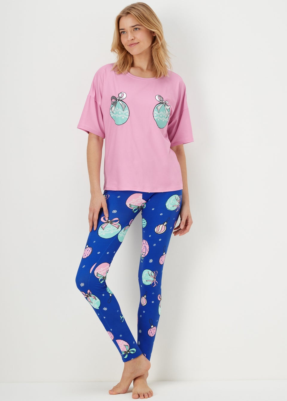 Pink & Blue Christmas Bauble Pyjama Set