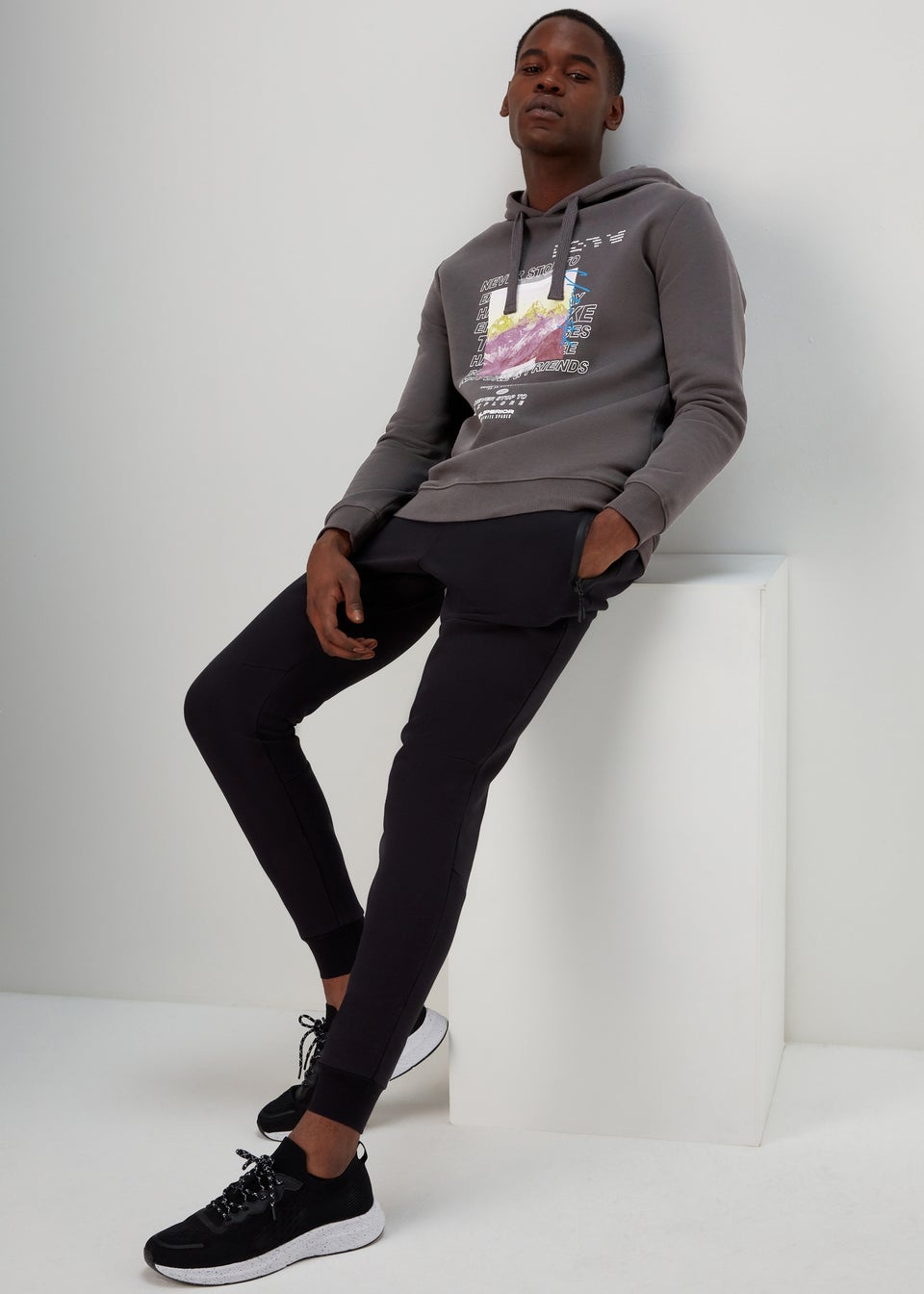 US Athletic Charcoal Print Oversized Hoodie
