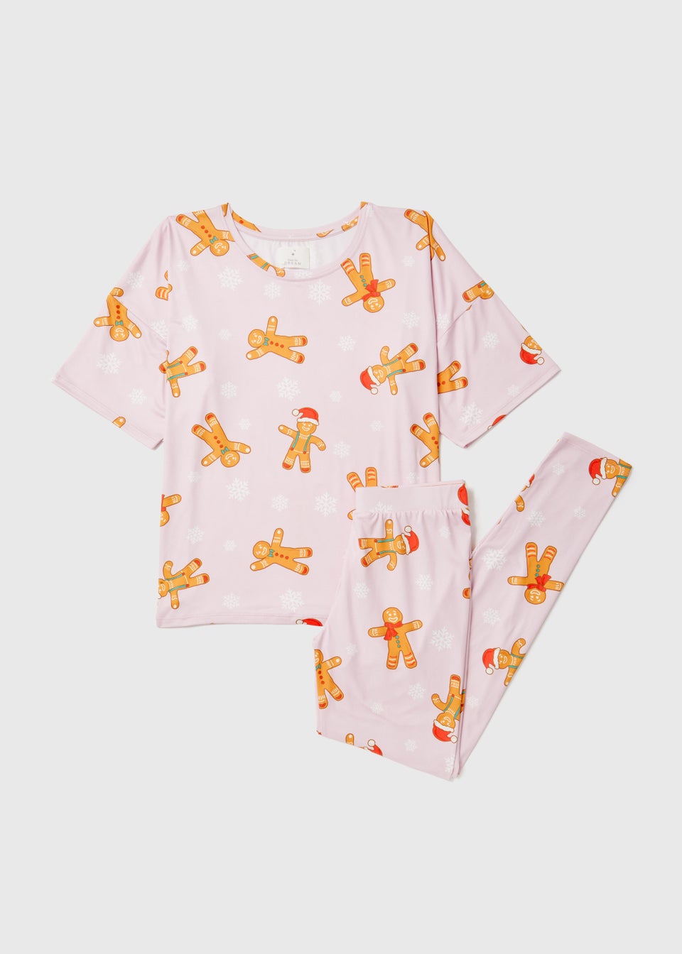 Pink Gingerbread Snowflake Christmas Pyjama Set