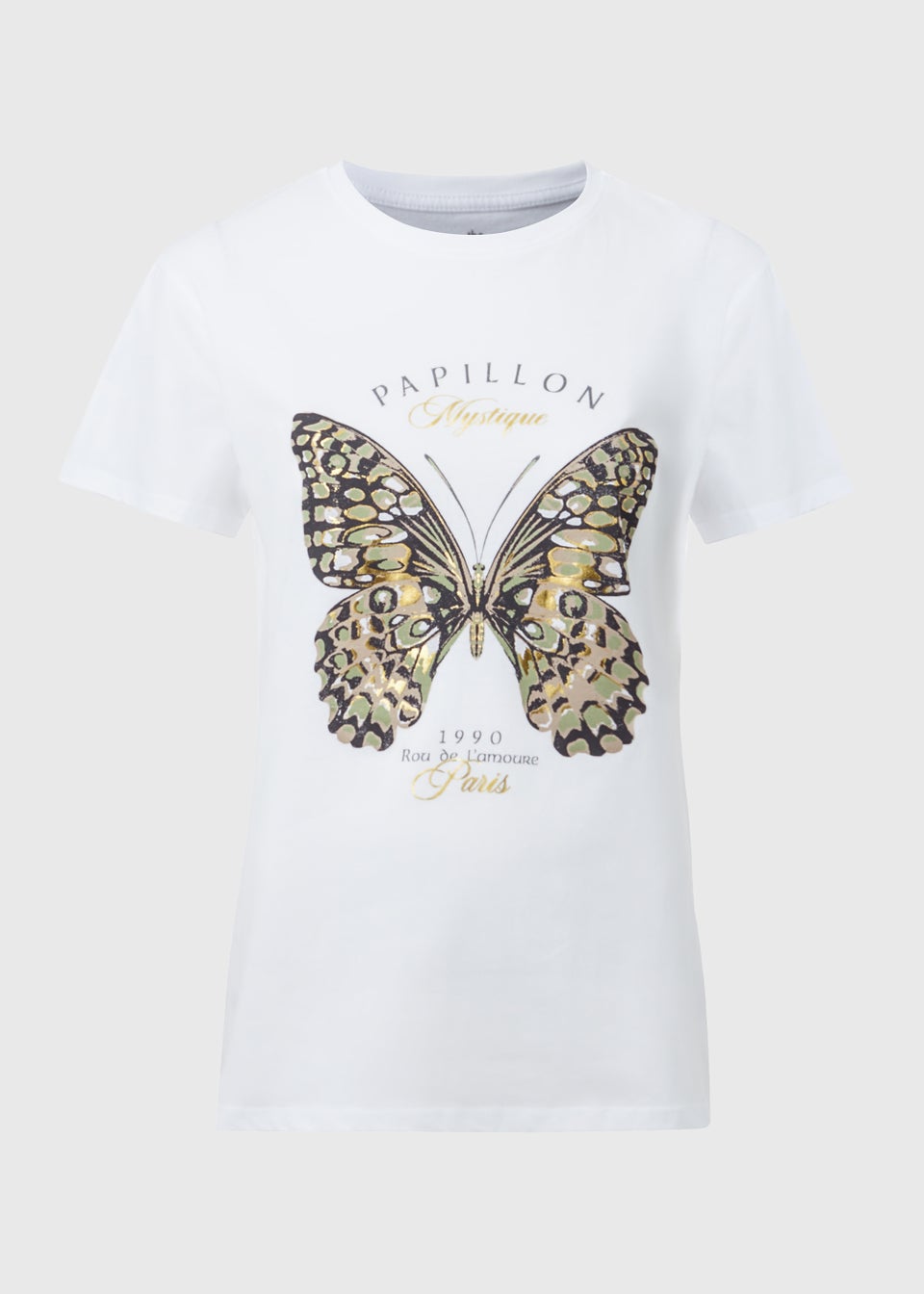 White Butterfly Print T-Shirt - Matalan
