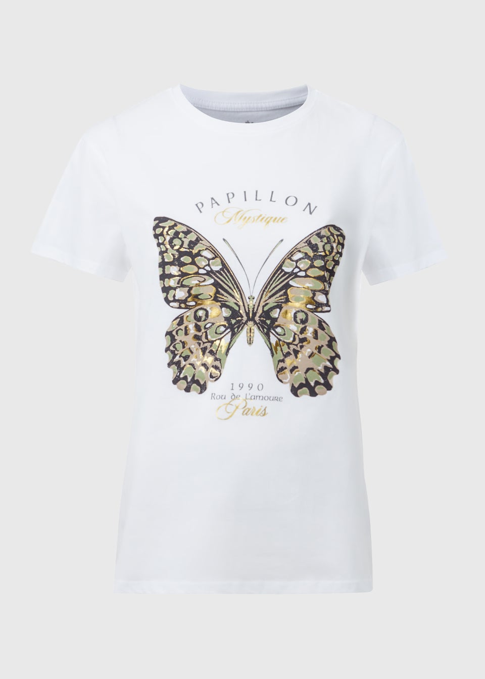 White Butterfly Print T-Shirt