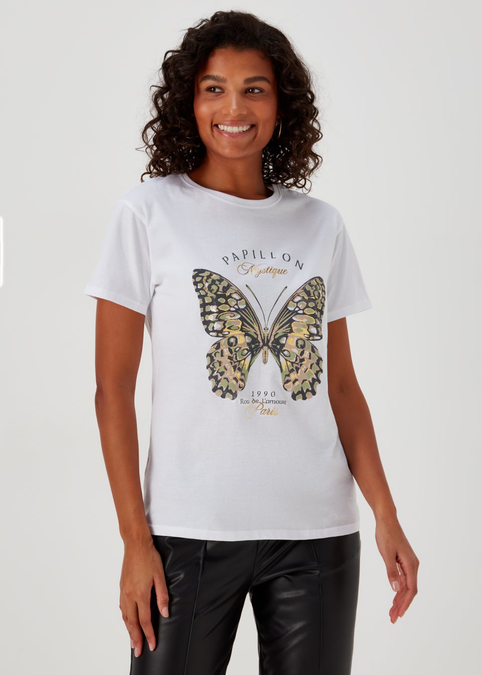White Butterfly Print T-Shirt