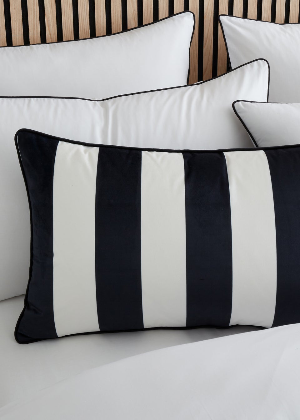 Style Sisters Monochrome Velvet Stripe Cushion (30x70cm)