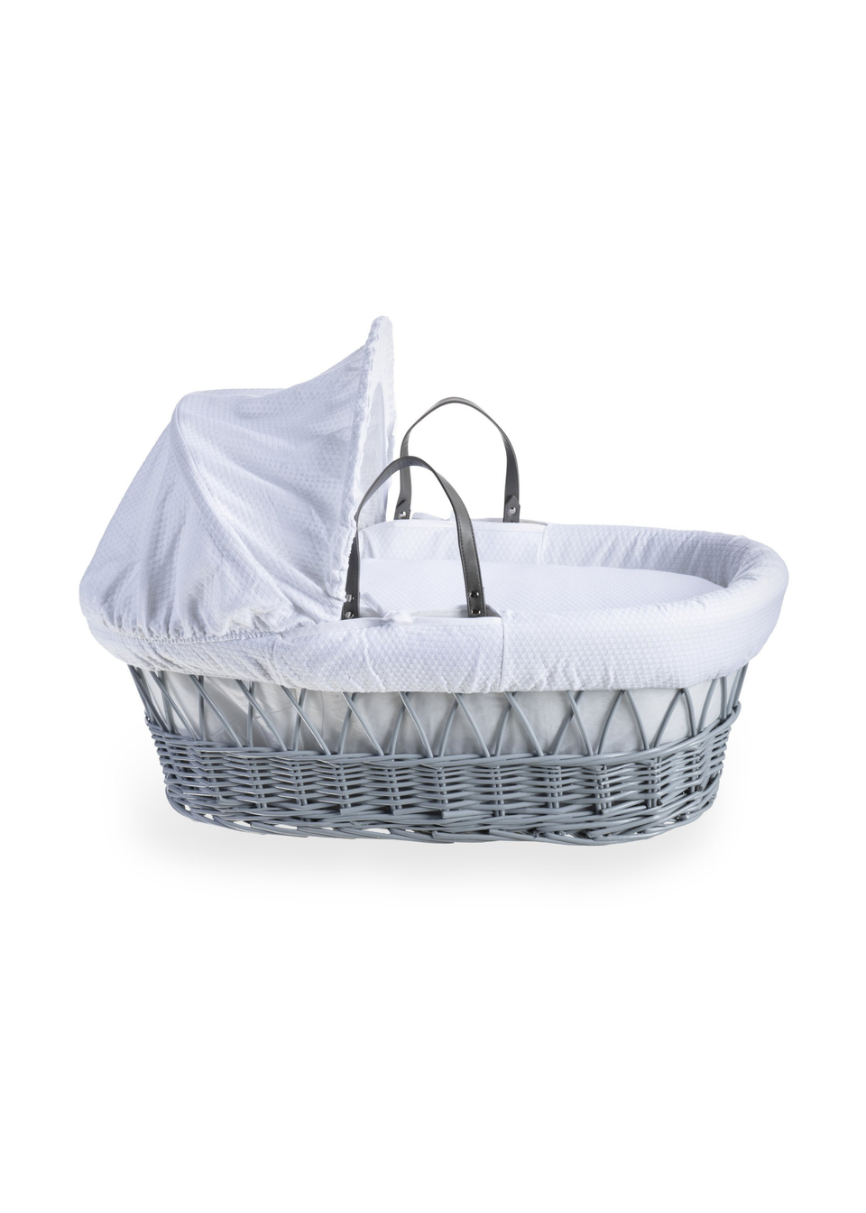 Clair de Lune White Cotton Dream Grey Wicker Moses Basket