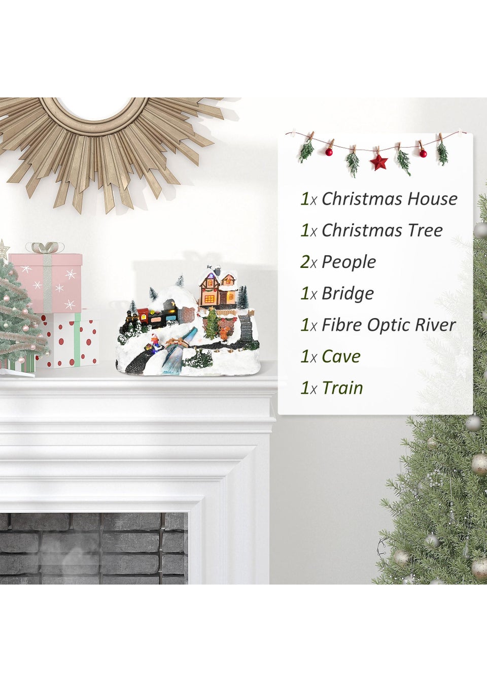 HOMCOM Battery-Operated Animated Christmas Village Scene with Music and Lights