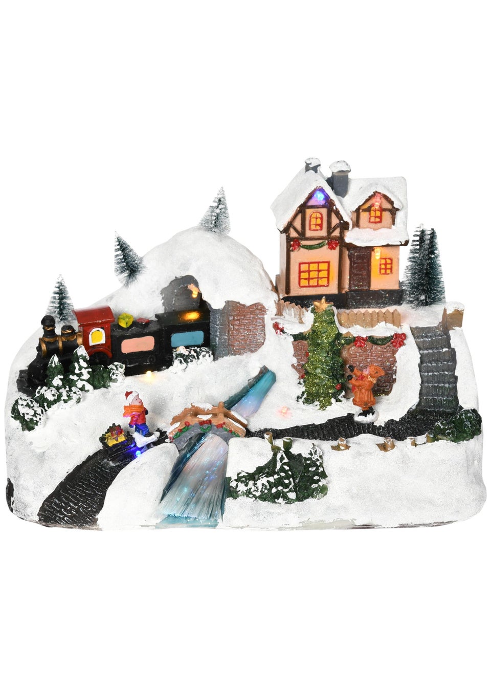 HOMCOM Battery-Operated Animated Christmas Village Scene with Music and Lights