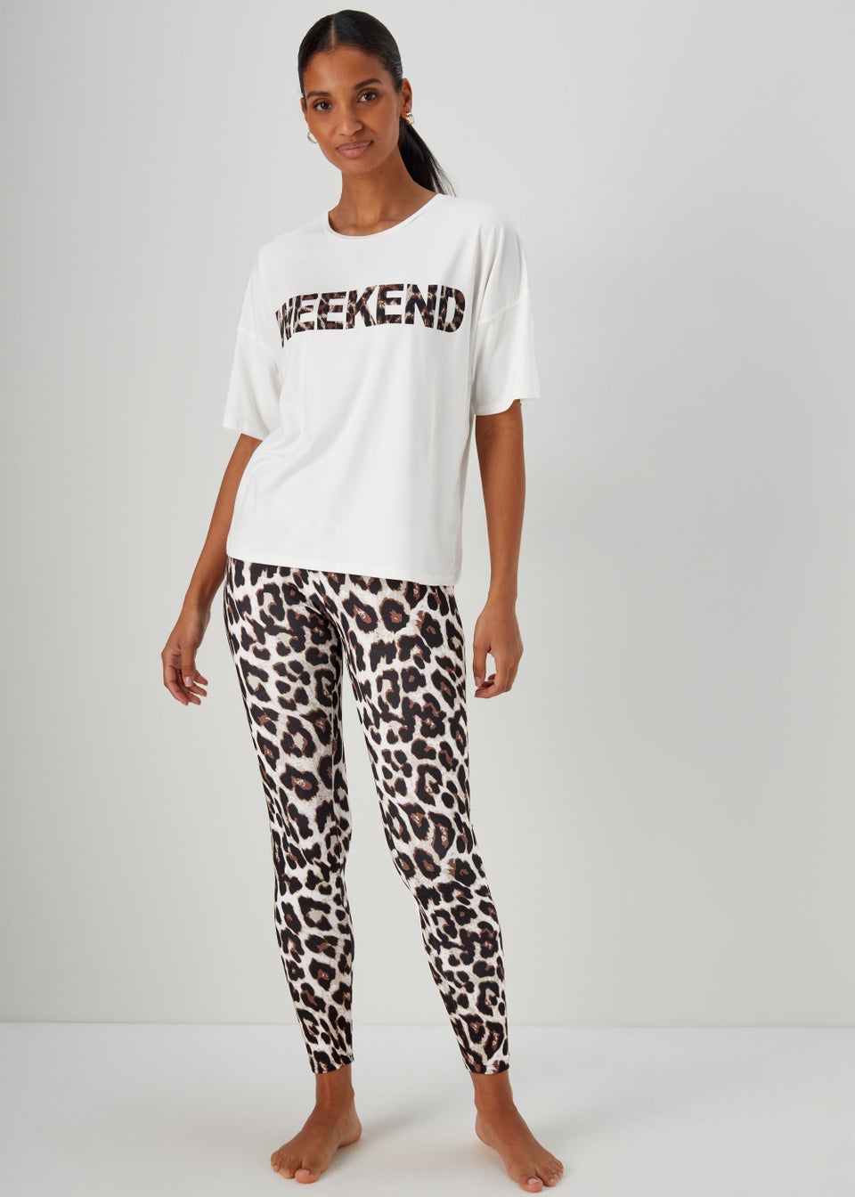 Cream Weekend Animal Print Pyjama Set Matalan