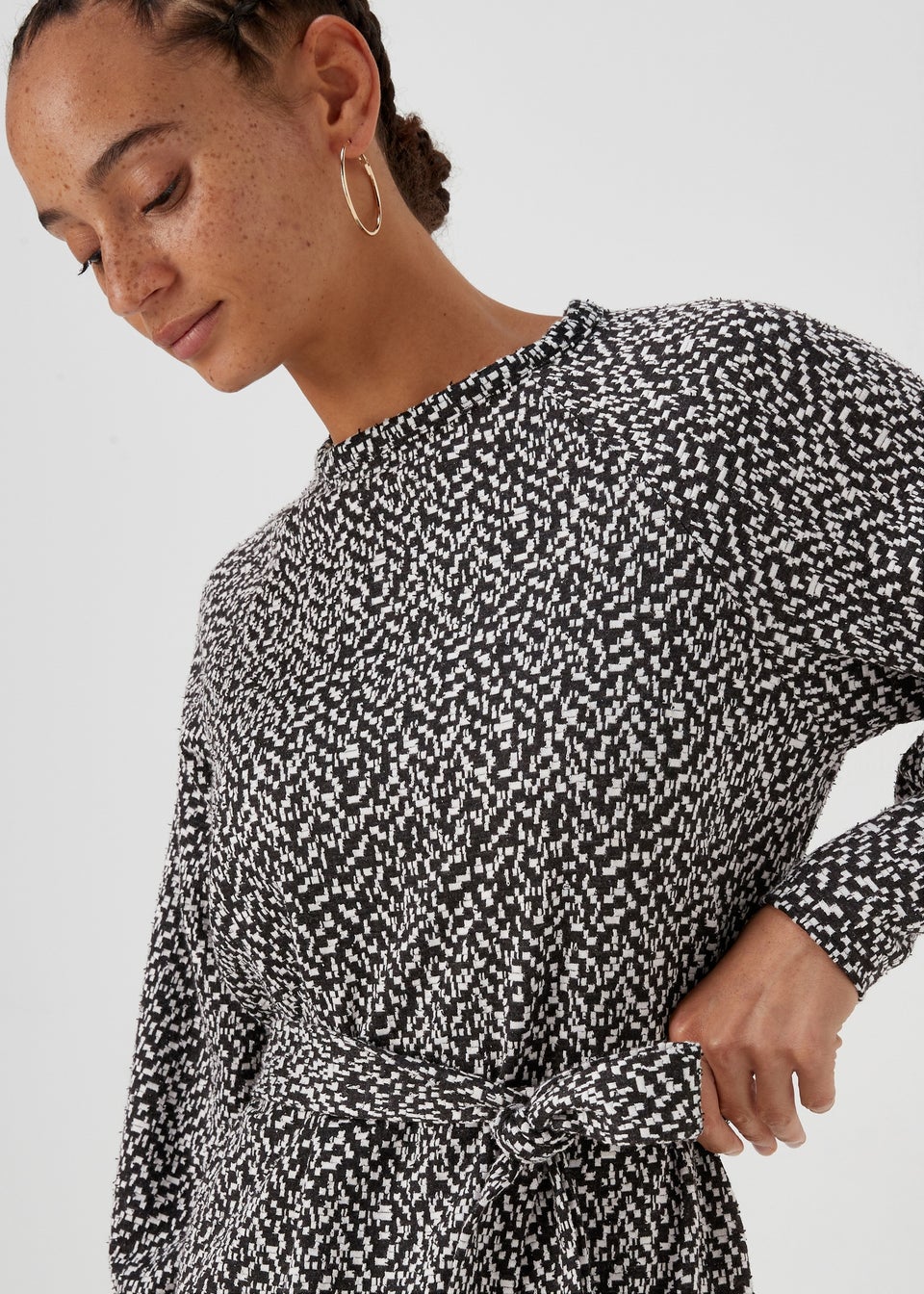 Monochrome jacquard belted dress outlet