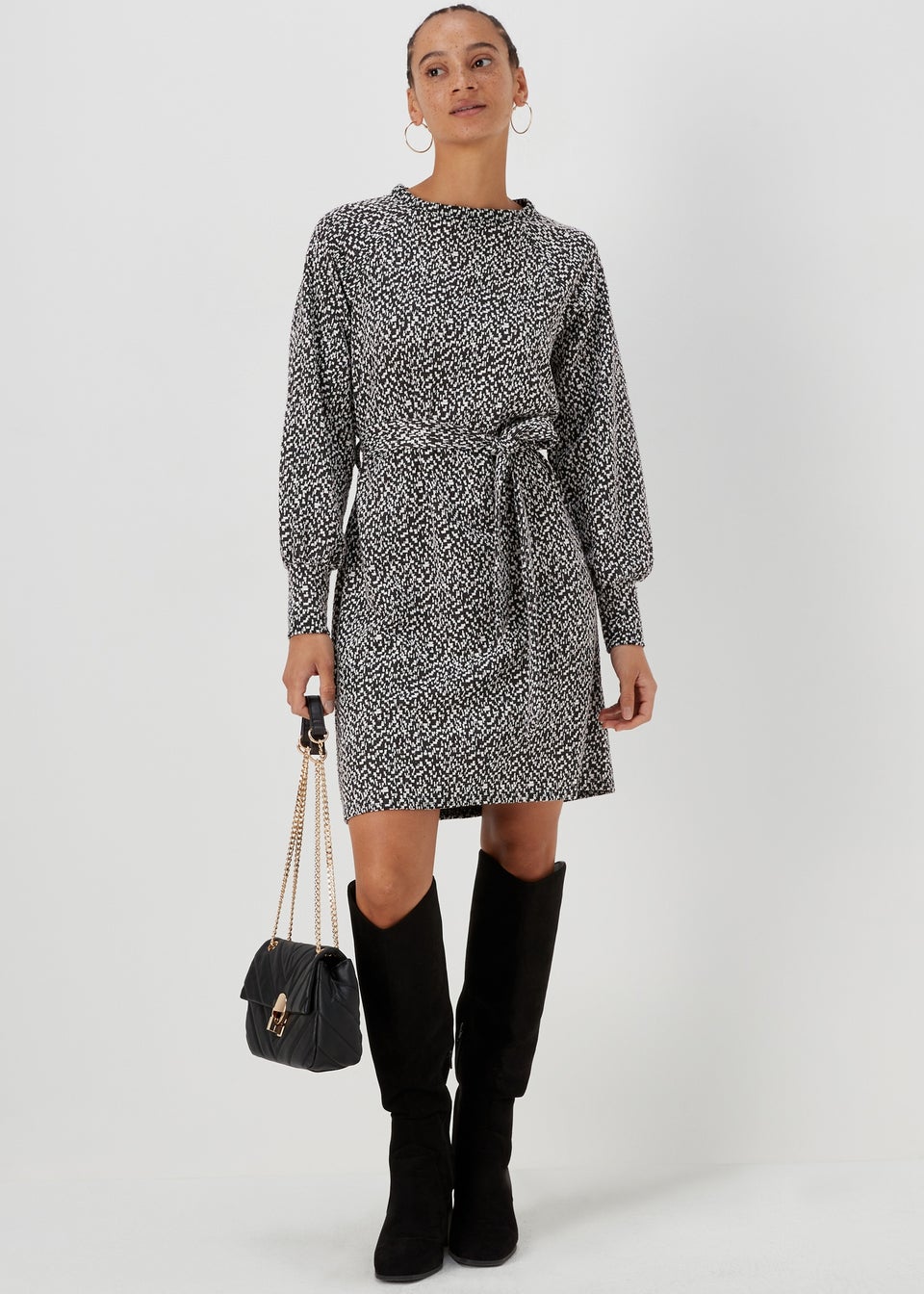 Monochrome jacquard sales belted dress