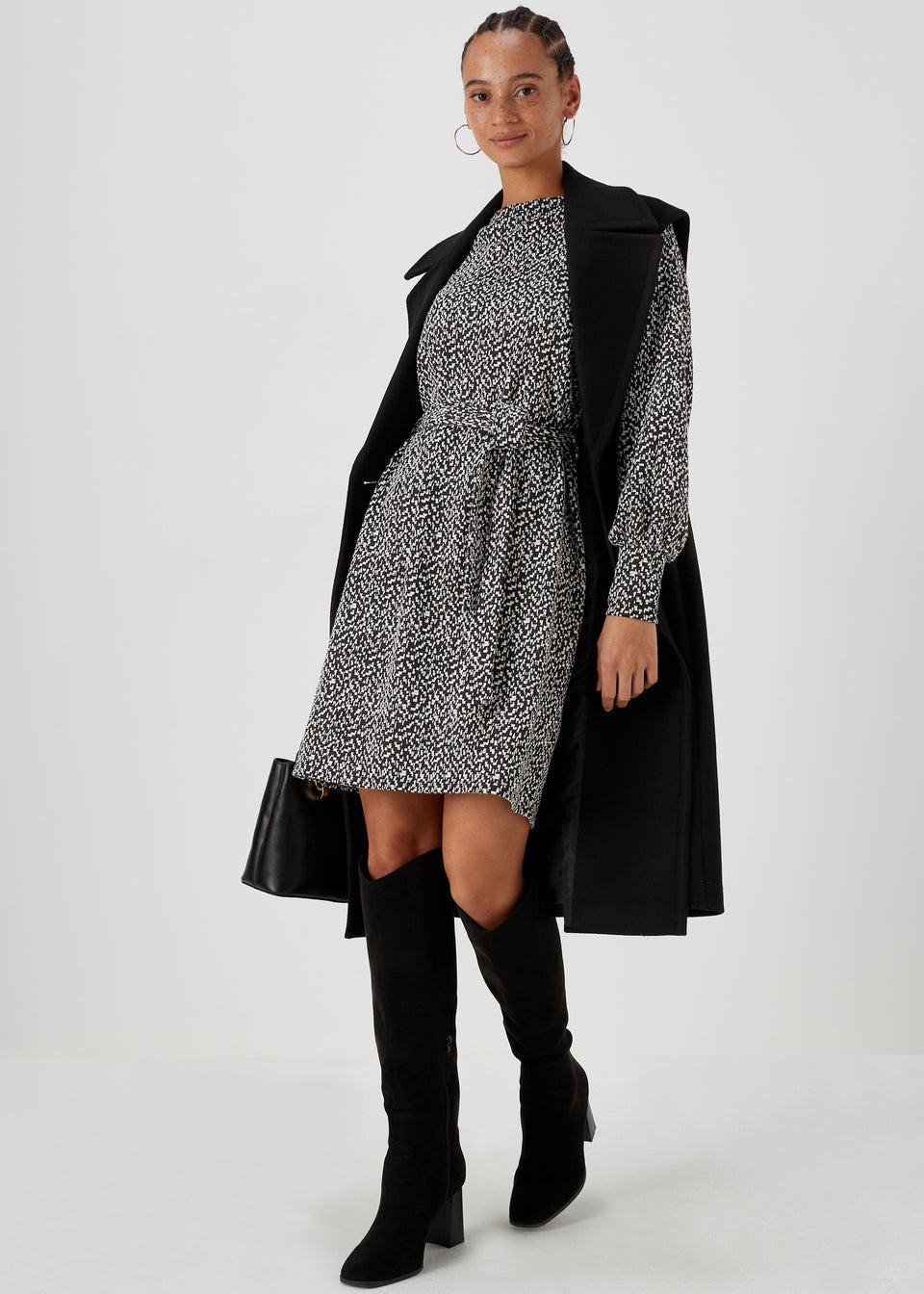 Monochrome jacquard sales belted dress
