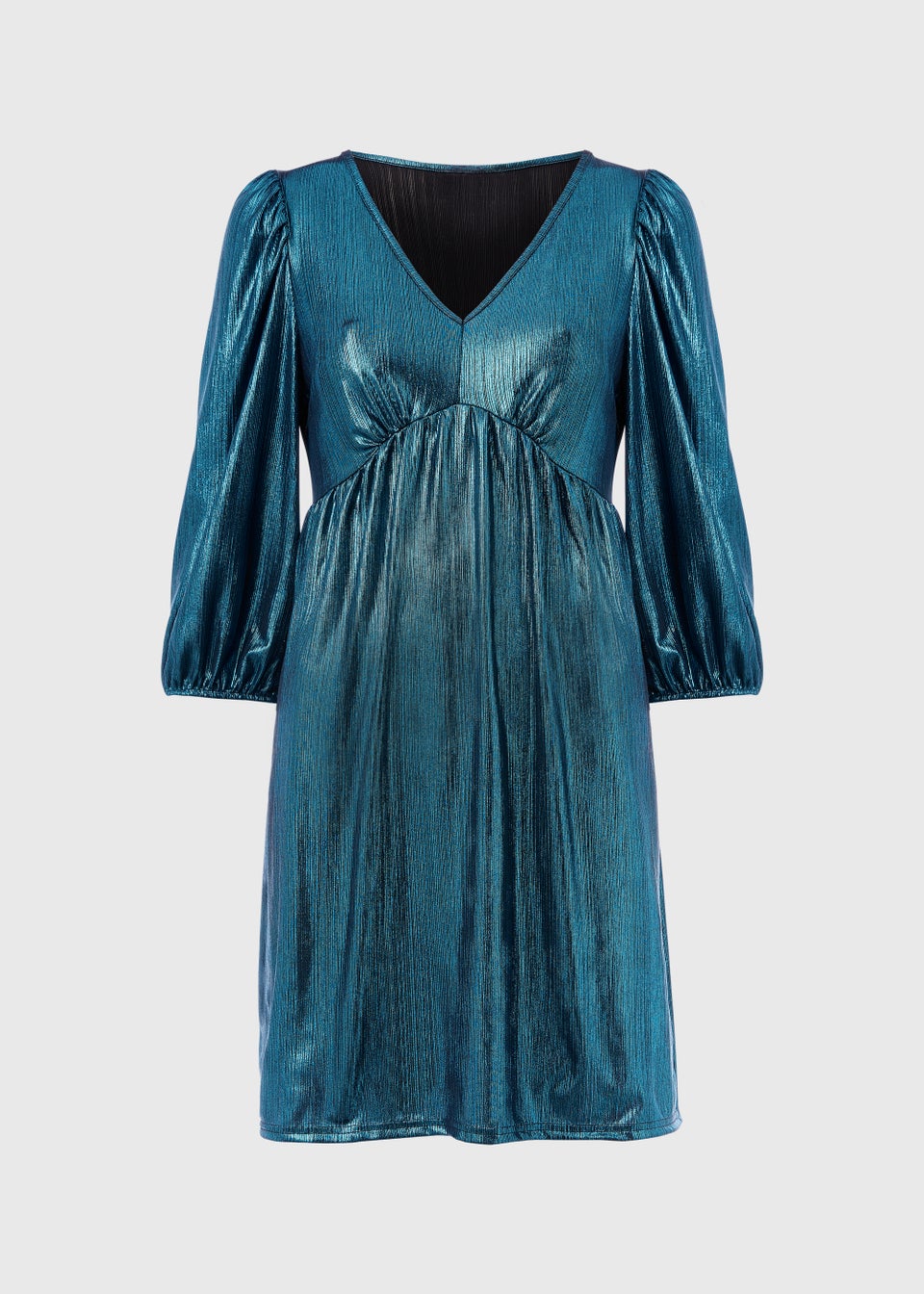 Turquoise Metallic Ribbed Belted Mini Dress - Matalan