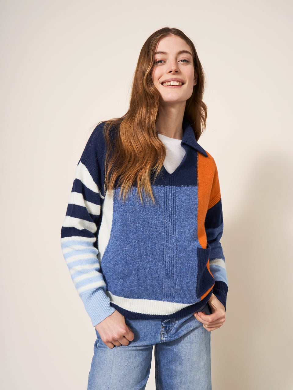 Pullover mit Hemdkragen und Colour-Block-Design