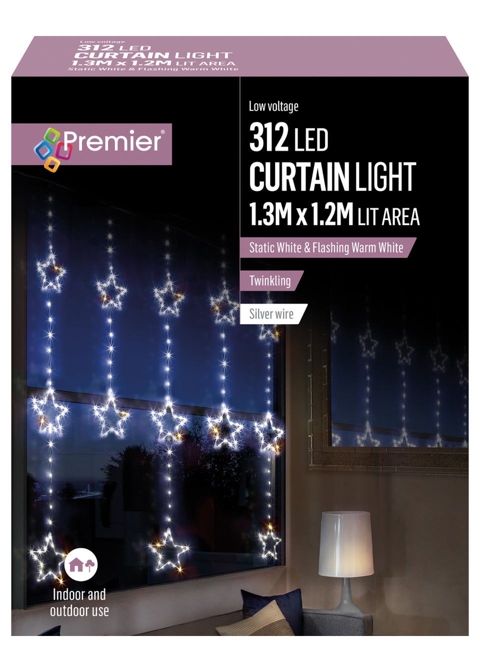 Premier Decorations 312 White LED Twinkling Curtain Light