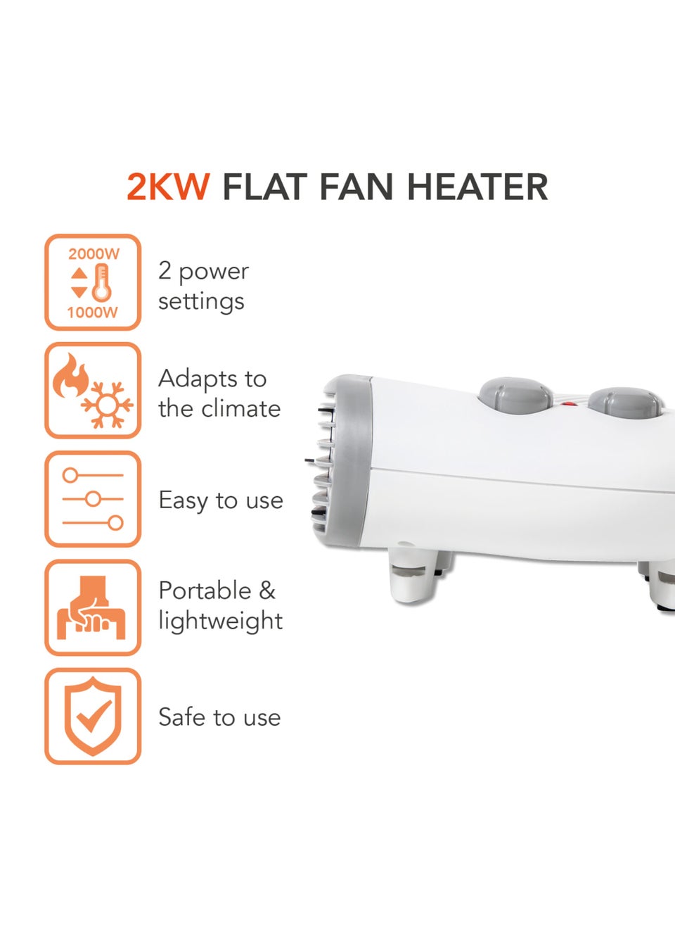 Warmlite 1000W/ 2000W Flat Fan Heater