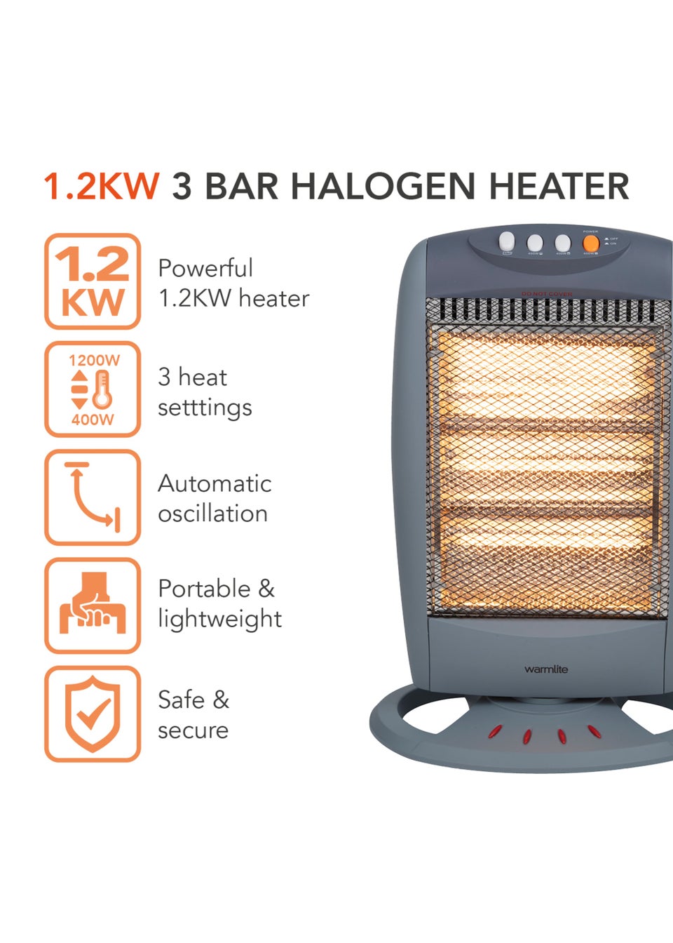 Warmlite 1200w Grey Halogen Heater