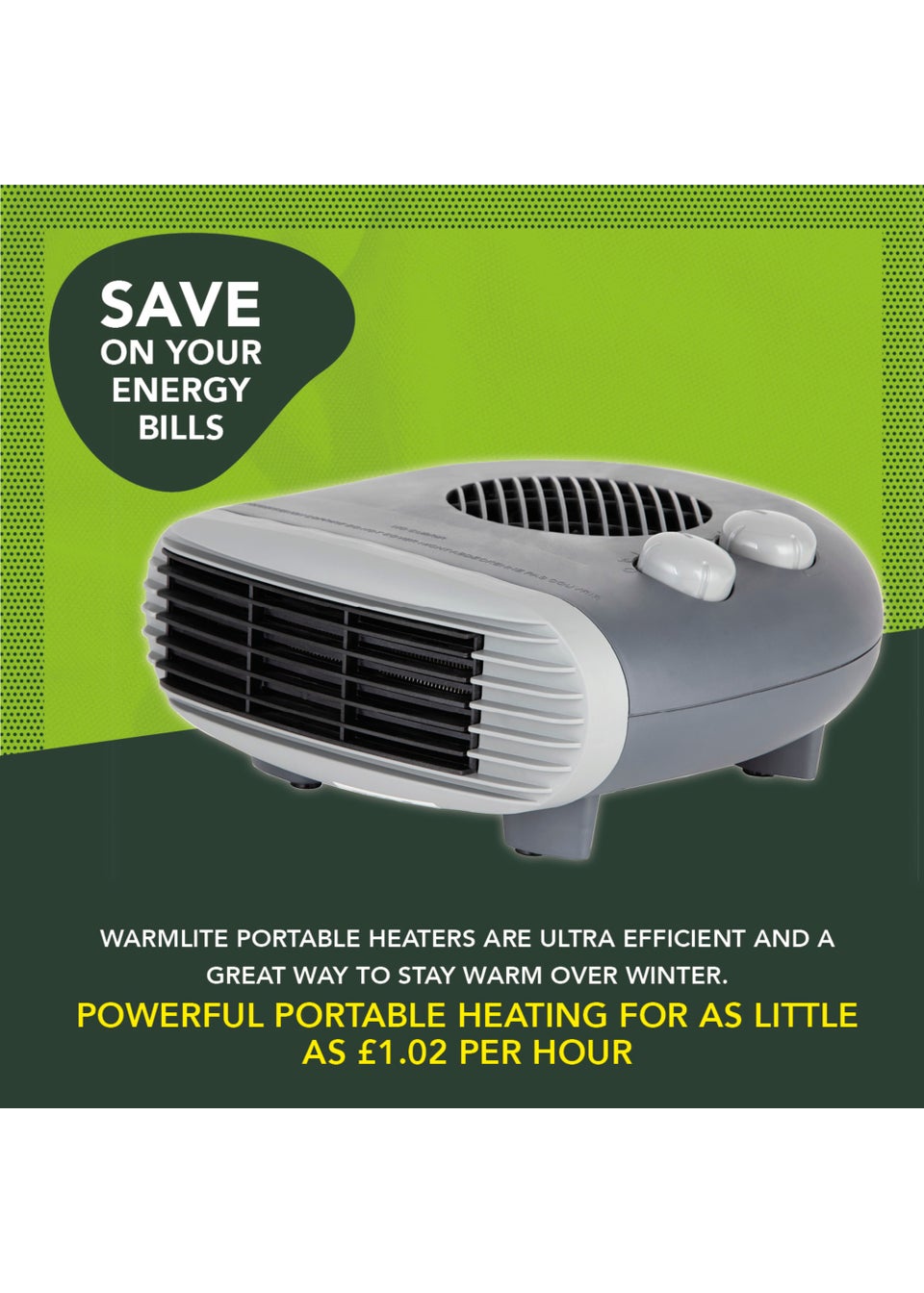 Warmlite 1000W/2000W Flat Fan Heater