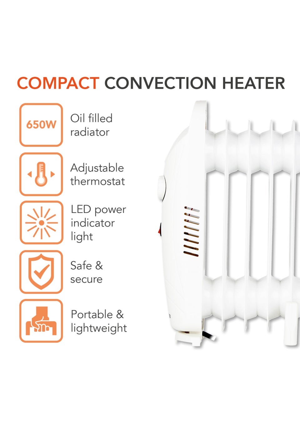 Warmlite 650W Oil Filled Radiator White