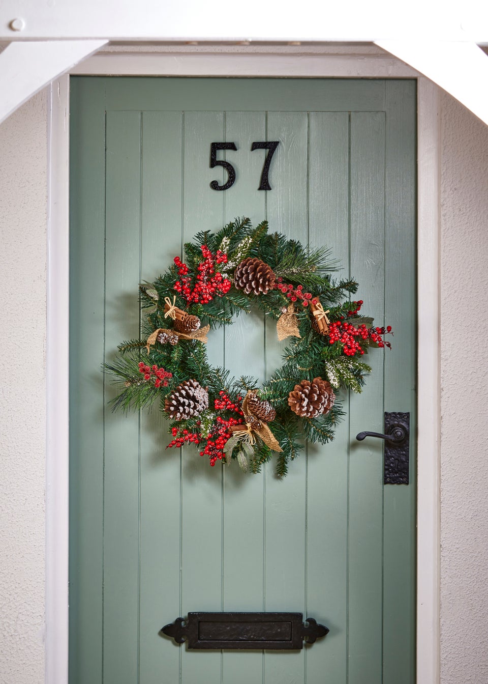 Premier Decorations Natural Frosted Wreath with Berries and Cones
