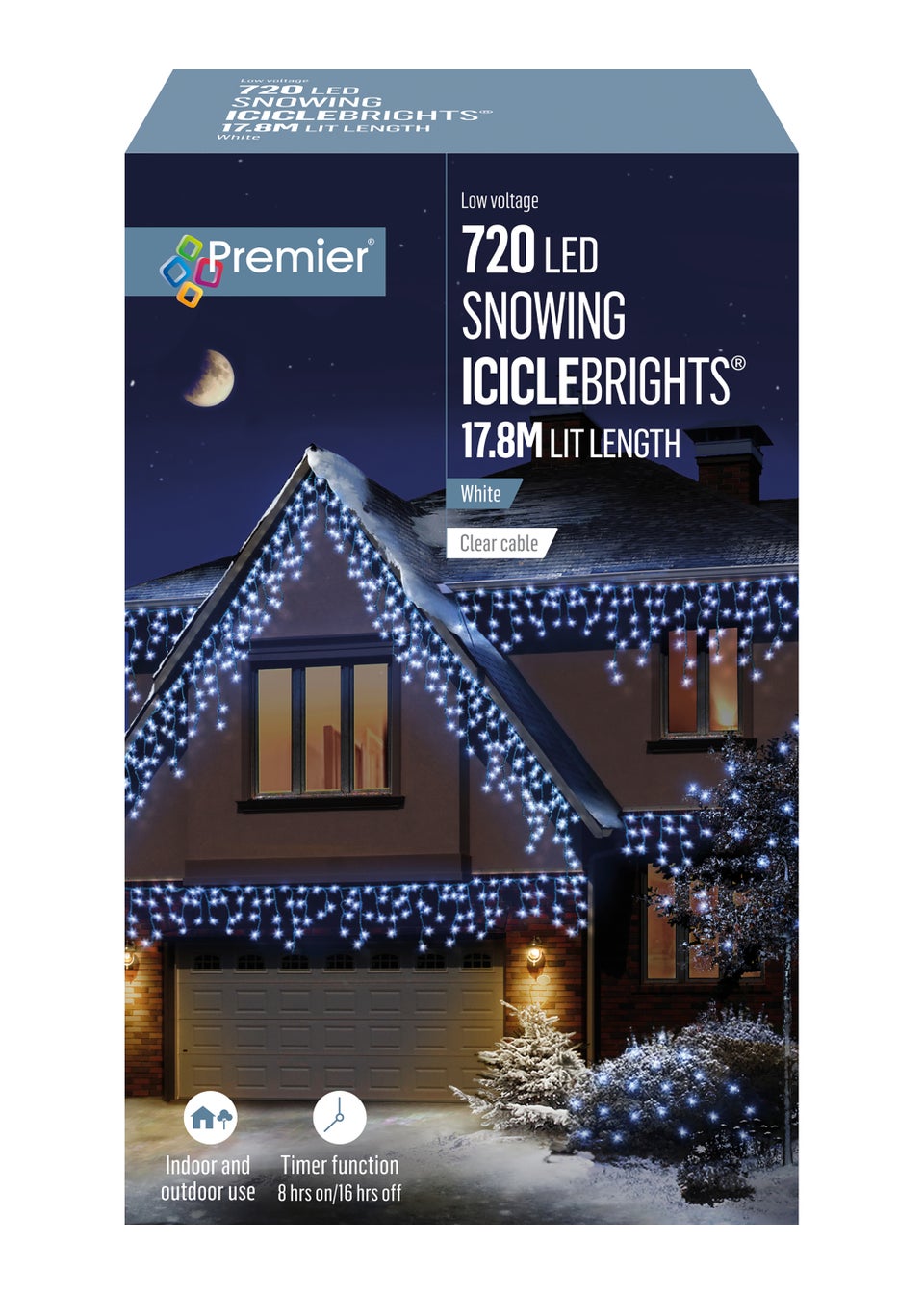 Premier Decorations 720 White LED Snowing Iciclebrights