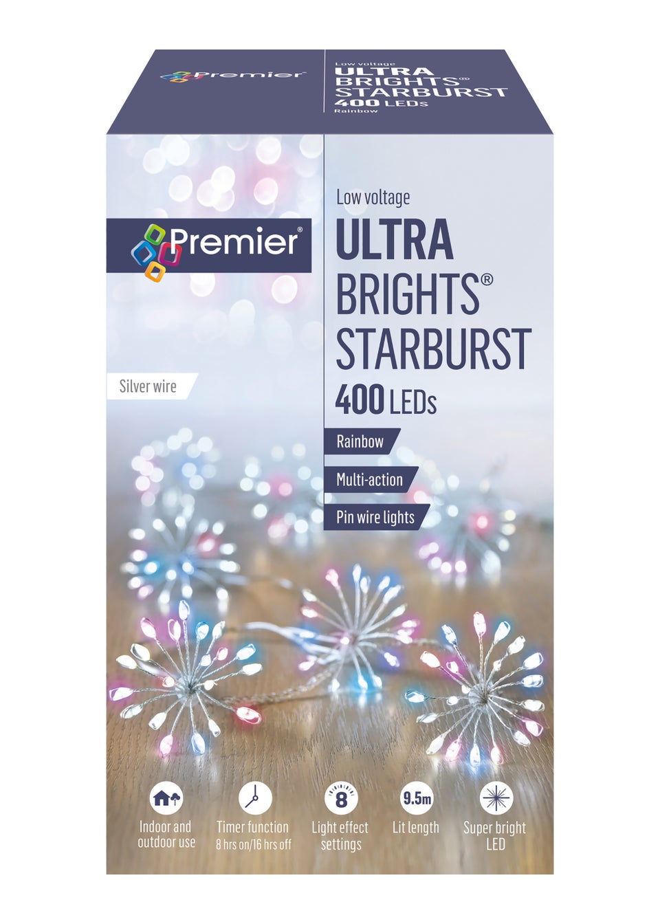 Premier Decorations 400 Rainbow LED Ultra Brights Starburst Pin Wire Lights