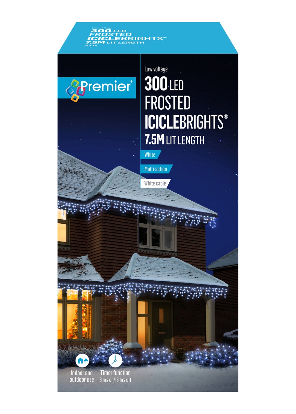 Premier Decorations 300 Blue and White LED Frosted Iciclebrights