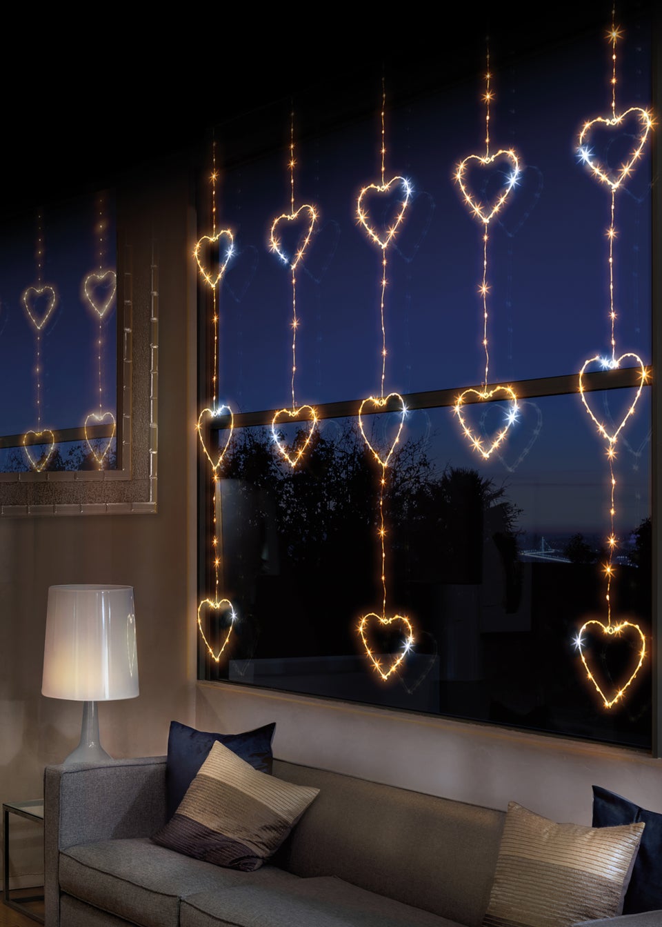 Premier Decorations 312 Warm White LED Twinkling Heart Curtain Light