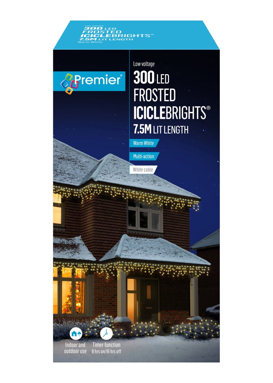 Premier Decorations 300 Warm White LED Frosted Iciclebrights
