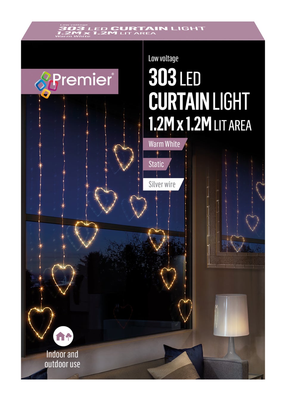 Premier Decorations 303 Warm White LED Heart Curtain Light