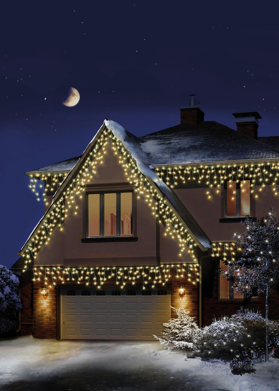 Premier Decorations 240 Warm White LED Snowing Iciclebrights