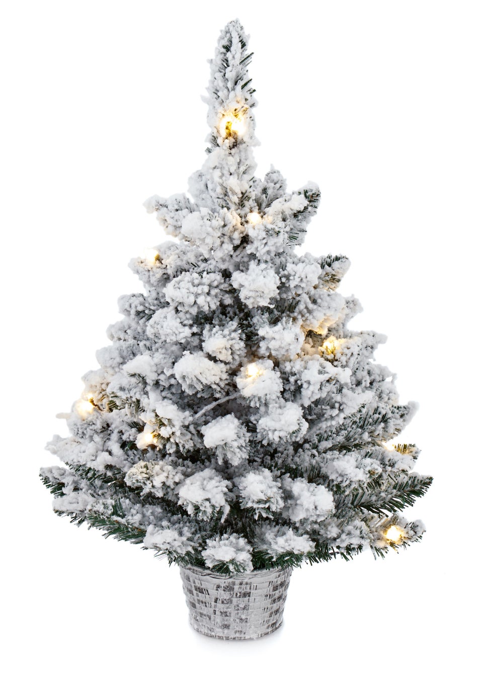 Premier Decorations Pre-Lit Potted Flocked Tree with Warm White LEDs (2Ft)
