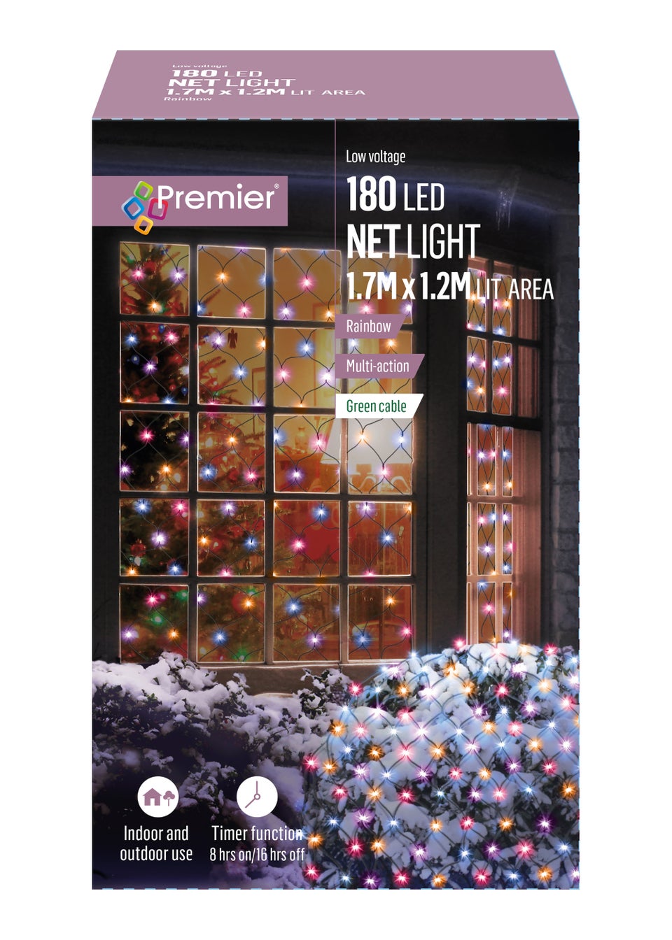 Premier Decorations 180 Rainbow LED Net Light