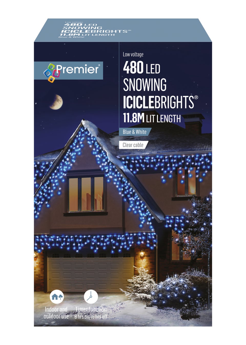 Premier Decorations 480 Blue and White LED Snowing Iciclebrights