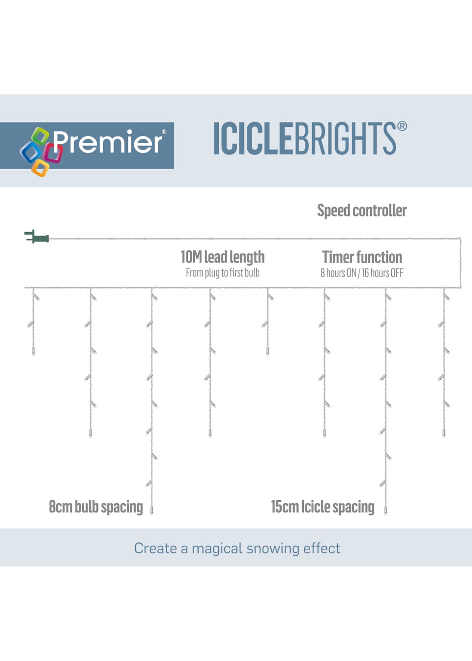 Premier Decorations 480 Blue and White LED Snowing Iciclebrights