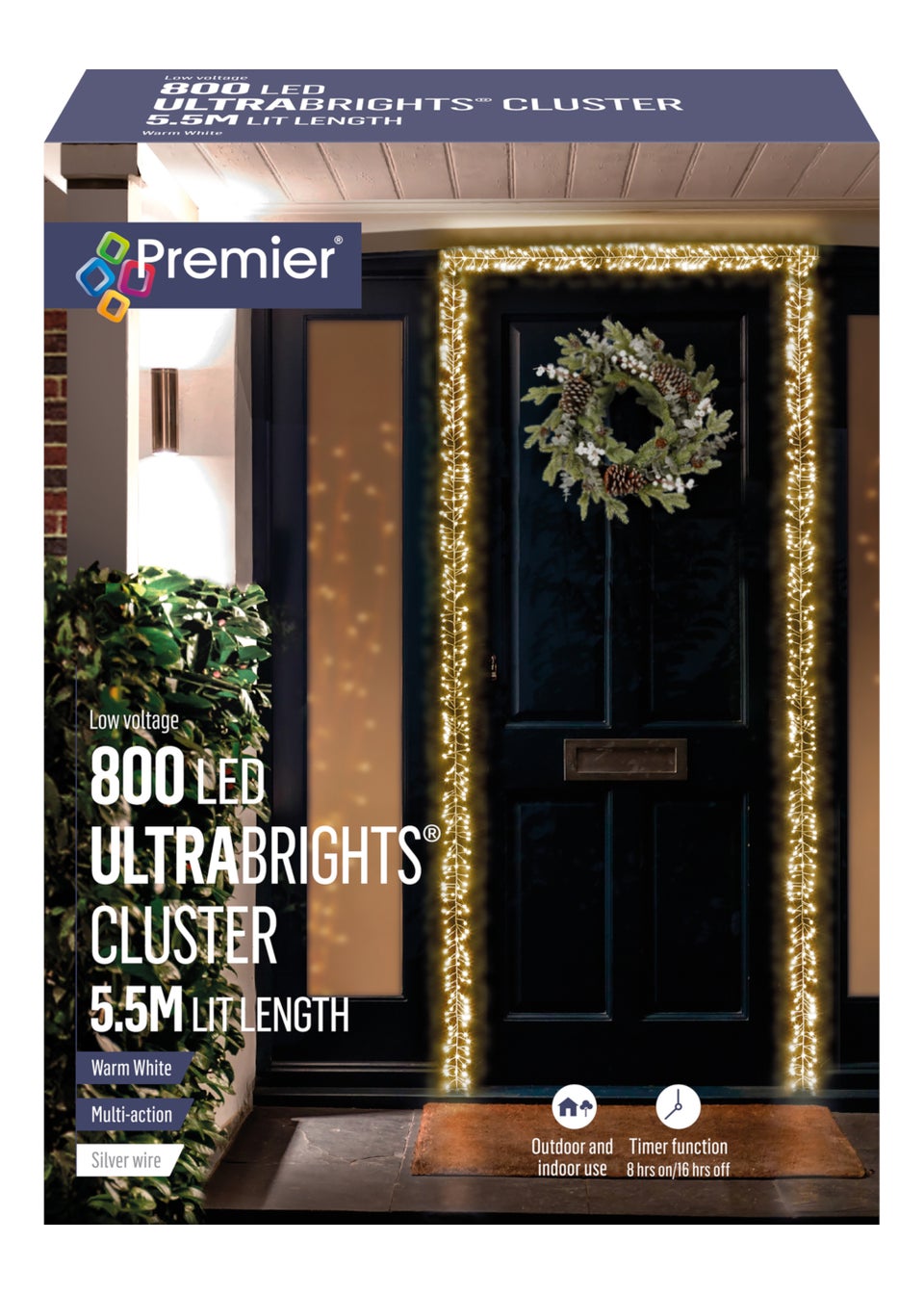 Premier Decorations 800 Warm White LED Silver Wire Ultrabrights Cluster Lights