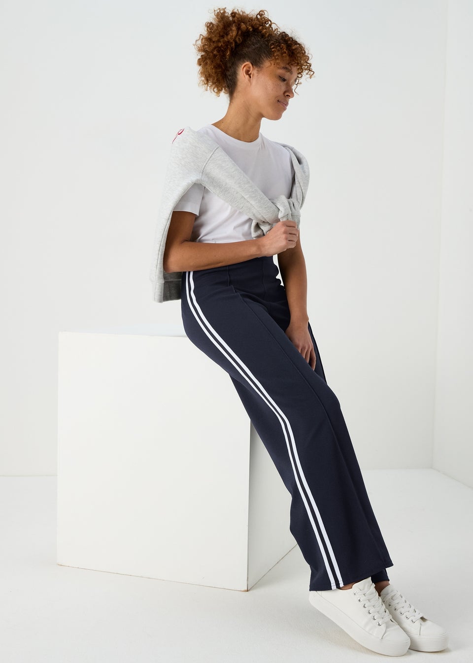 Navy stripe deals wide leg trousers