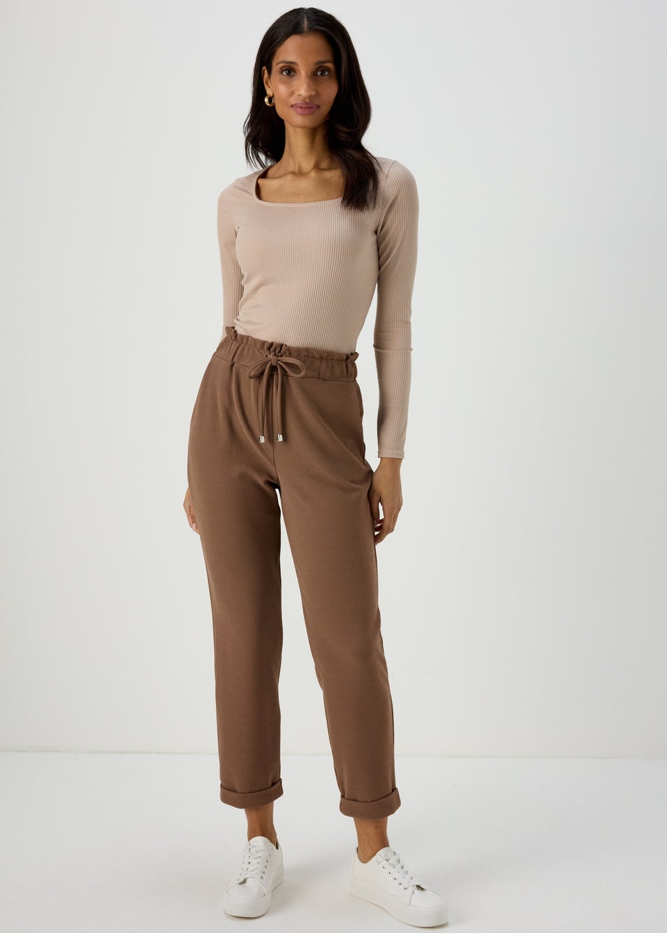 Paper bag trousers - Burgundy - Ladies | H&M IN