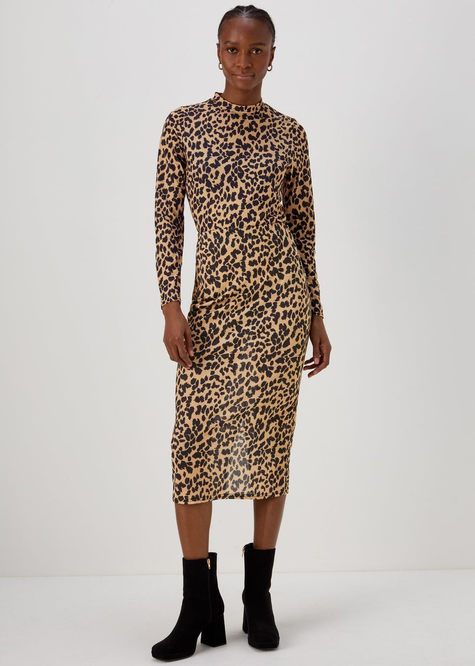 Tan Animal Print Co Ord Midi Skirt